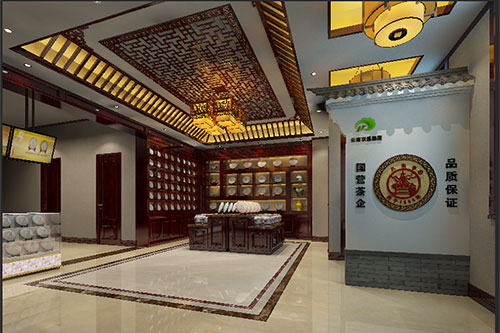 潮州古朴典雅的中式茶叶店大堂设计效果图