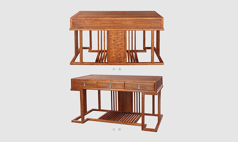 潮州 别墅中式家居书房装修实木书桌效果图